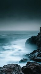 Dramatic coastal scene, dark moody tones
