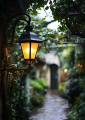 Glowing lantern path through garden