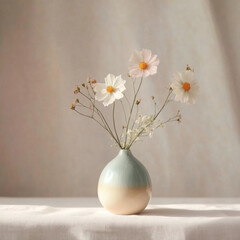 Delicate flowers in a ceramic vase.