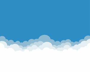 Clean Blue Sky with Fluffy White Clouds Simple Minimalist Background for Design Projects or Concepts