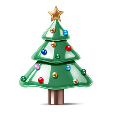 3D shiny christmas tree icon design isolated on the white background vector illustration.