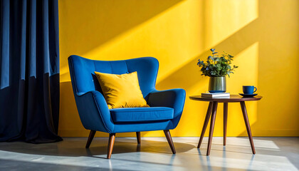 Blue Armchair with Yellow Pillow
