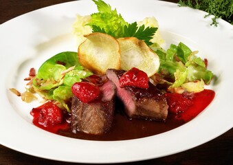 Roe Deer with Vegetables and Rasperry Confit