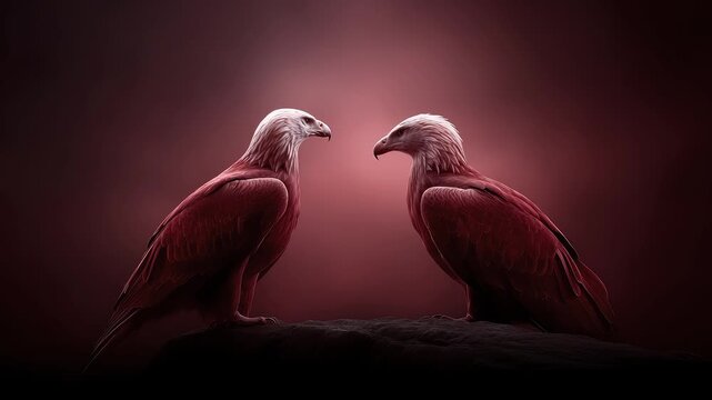 Two Eagles Facing Each Other Against a Dark Background