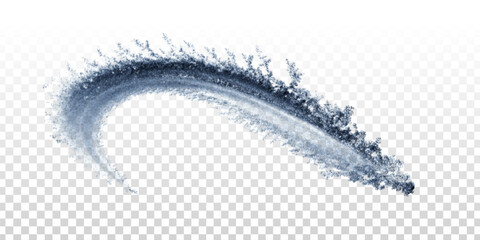 Vector ice swoosh effect with frost and snowflakes isolated on transparent background.