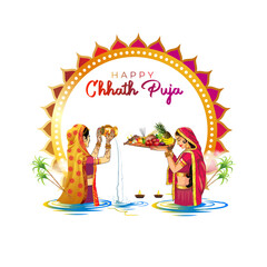 Happy Chhath Puja poster vector illustration