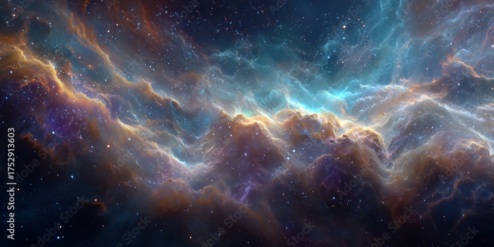 Wall mural vibrant cosmic background with stars, nebula and colorful swirls in deep space for use in design and