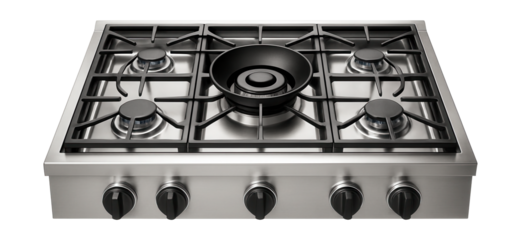 30-inch gas cooktop featuring a built-in wok burner, perfect for home chefs.