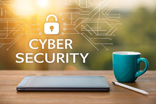 Cyber security concept with digital lock laptop and coffee cup
- Powered by Adobe