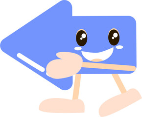 A cartoon arrow pointing sideways with a cute expression