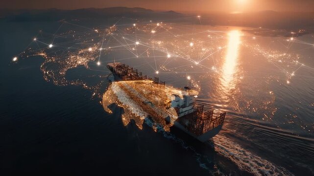 A cargo vessel on the ocean, a cargo ship for global trade. Container transport and logistics transport support freight trade. Ocean after ocean, container after container global logistics.