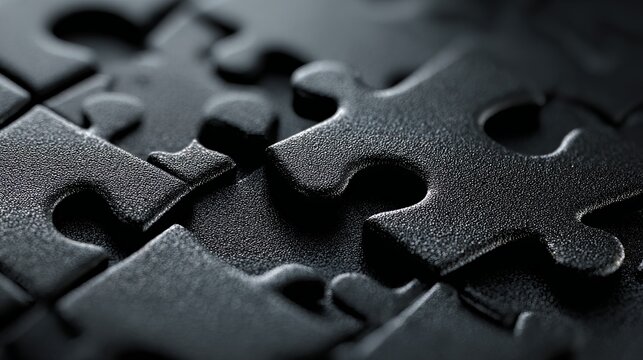 Dynamic monochrome puzzle pieces connect for strategic solutions, teamwork, and innovative problem-solving in business and life challenges
