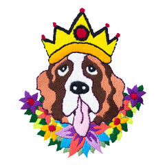 saint bernard dog pet crown wreath flower icon logo symbol animal cartoon art design illustration embroidery needlework hand craft sewing handmade hobby handicraft collage pattern textile background
