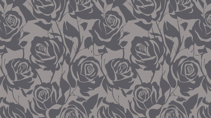 Obraz premium Elegant rose floral pattern in muted gray tones perfect for sophisticated designs, backgrounds, or invitations adding a touch of classic beauty