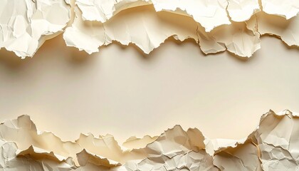 Abstract background with crumpled and torn paper edges creating a textured frame, perfect for vintage designs or a rustic invitation with ample blank space for your custom text