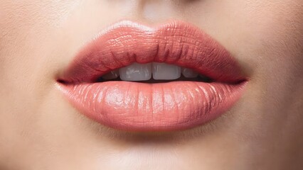 Extreme close-up of lips with natural tones, subtle gloss, and sharp detail