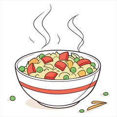 Bowl of hot rice with vegetables illustration