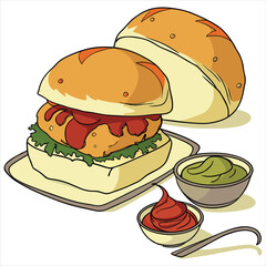 Burger with sauce and vegetable illustration