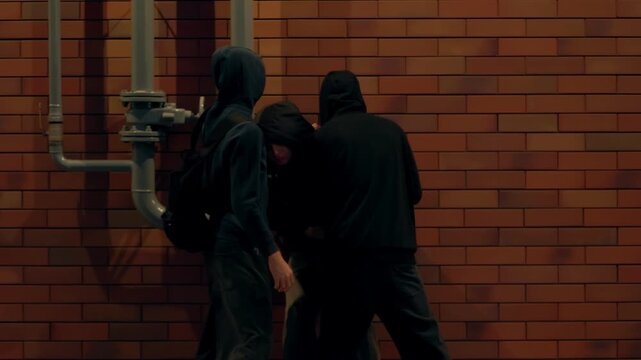 Teen Gang Punching Boy in Stomach Street Crime and Urban Violence