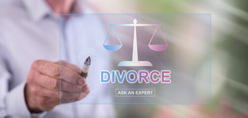 Man touching an online divorce advice website