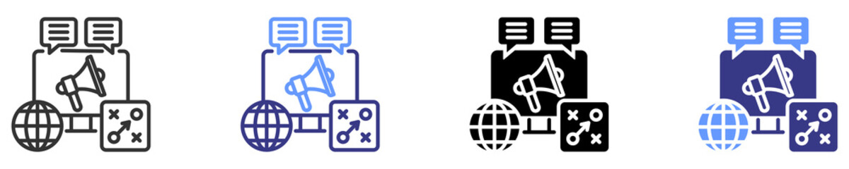 communication strategy icon set multiple style