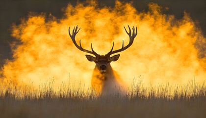 Obraz premium Majestic deer in fiery sunset landscape wildlife photography