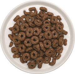 Chocolate corn rings with milk isolated, top view