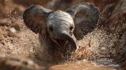 Baby elephant playing in mud puddle adorable animal wildlife photography safari adventure in africa