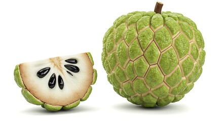 Obraz premium Custard Apple with Crystal Texture Still Life Whole and Slice Showing Seeds