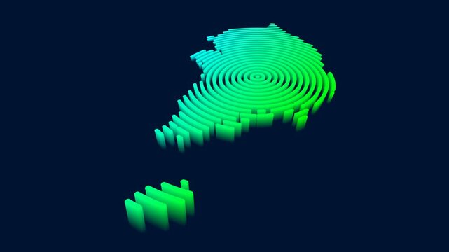 South Korea map isometric animation of neon circle lines