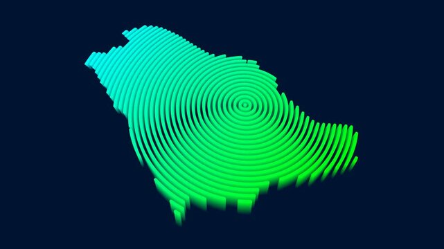 Saudi Arabia map isometric animation of neon circle lines