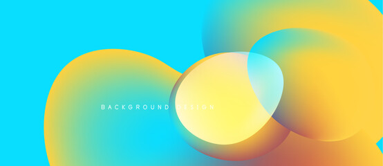 Abstract vibrant design. Overlapping circles create gradient effect. Blue, yellow, orange hues dominate composition. Modern aesthetic.