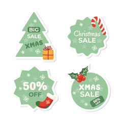 Christmas sale stickers. Discount stickers on white background. Vector illustration