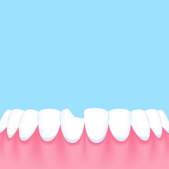 Lower teeth (Chipped) - Text box sign blank banner (square) illustration vector design. Dental care concept.