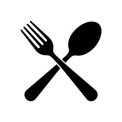 Fork and spoon in cross icon symbol Silhouette vector style with white background