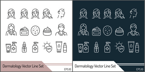 Dermatology skin care clinic and medicine vector line art icon set silhouette template design