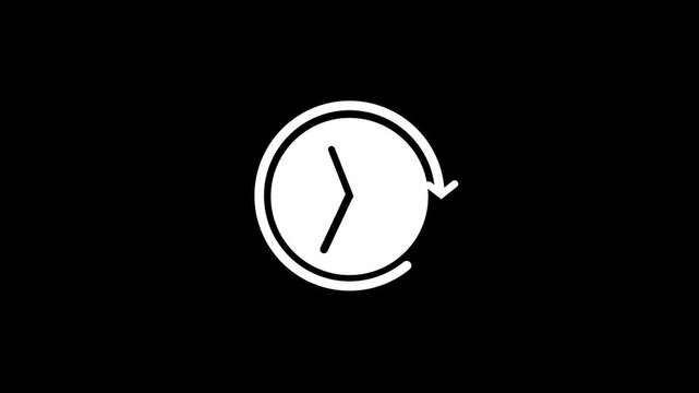Minimalist white clock icon silhouette with two hands on black background symbolizing time for modern design use. White Silhouette of a Simple Clock Icon with Two Hands on a Black Background time