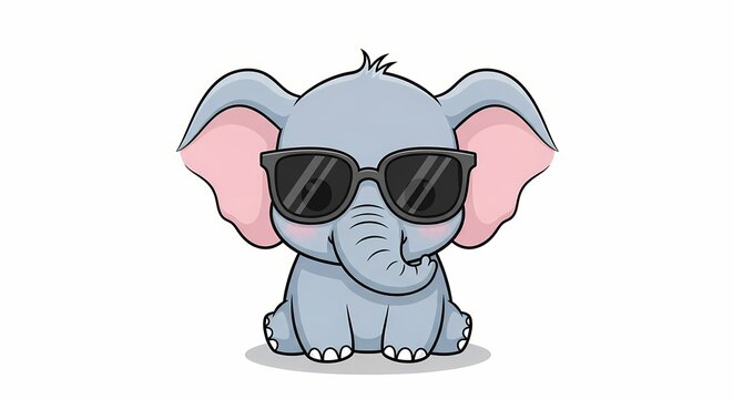 Cute Cartoon Elephant Wearing Sunglasses Cool Kid Illustration