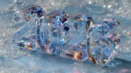 Sparkling 3D ice crystal &ldquo;2026&rdquo; design glowing in blue tones with frosty New Year vibe