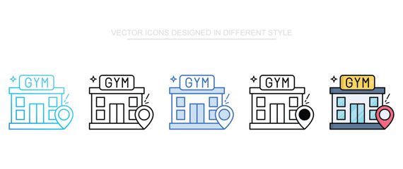 Gym Location icon set multiple style collection