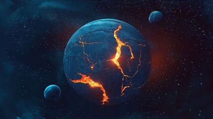 Ethereal Exoplanet Illumination with Orange Veins under Nebula in a Sci-Fi Universe Landscape