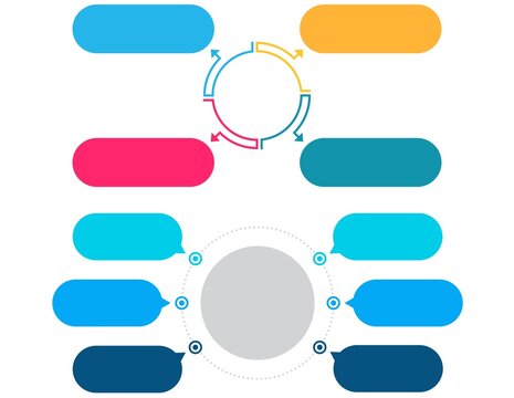 Modern infographic elements set. Colorful cycle diagram and mind map templates for business strategy or process