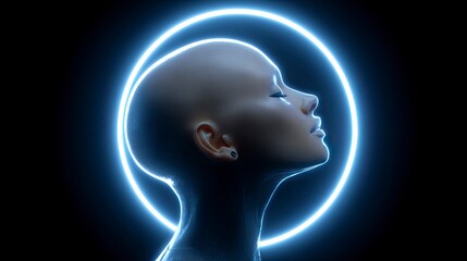 Obraz premium Futuristic Portrait of a Humanlike Figure with Neon Glow Outline