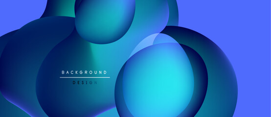 Abstract fluid shapes, vibrant blue hues, modern design. Gradient colors create depth, smooth transitions, dynamic composition. Background element.