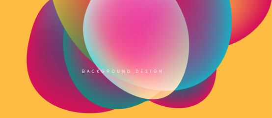 Abstract colorful overlapping circles create vibrant background. Yellow backdrop complements pink, blue gradients. Text reads background design.