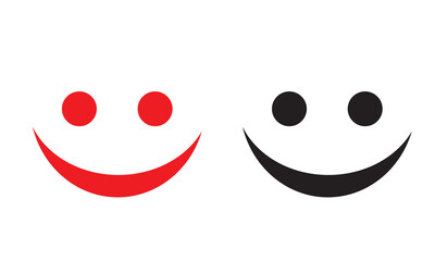 Red and black smiley face icons. Two simple smiley face icons, one yellow and one black, symbolizing happiness, contrast, and duality on a white background.
