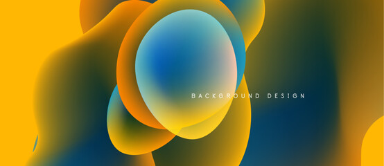 Abstract fluid shapes, vibrant colors blend. Yellow, orange, blue gradients create dynamic composition. Modern design element.