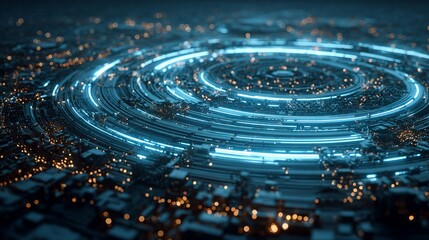 Stunning futuristic technology concept with glowing blue circuits and vibrant data streams for innovative digital solutions in modern tech world