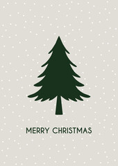 Minimal Christmas card background with tree and snowy overlay