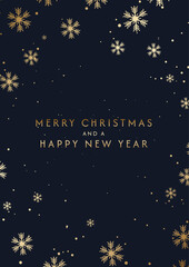 Minimal Christmas card with gold snowflakes design 